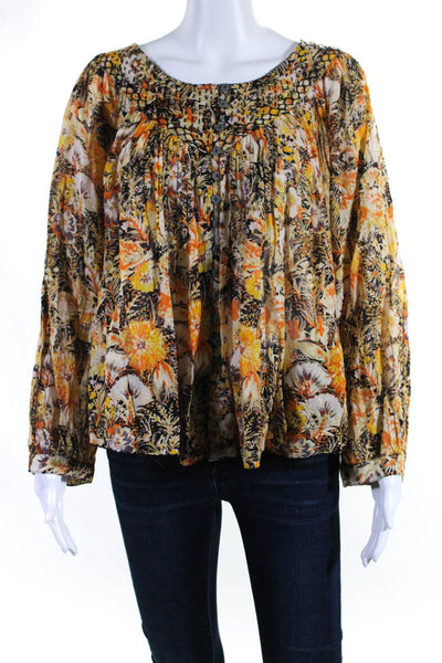We The Free Womens Scoop Neck Floral Top Blouse Multicolored Cotton Size XS