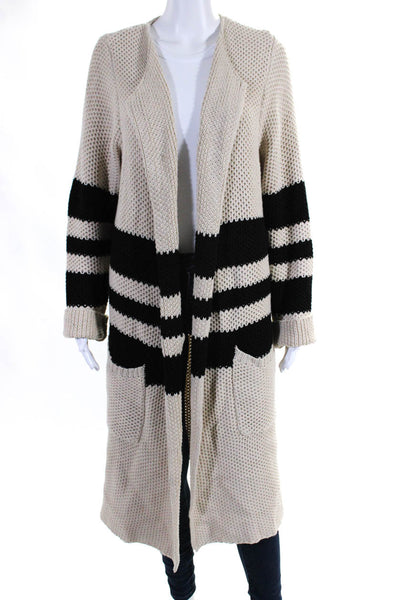 Chaser Womens Knit Striped Open Front Longline Cardigan Sweater Beige Size K