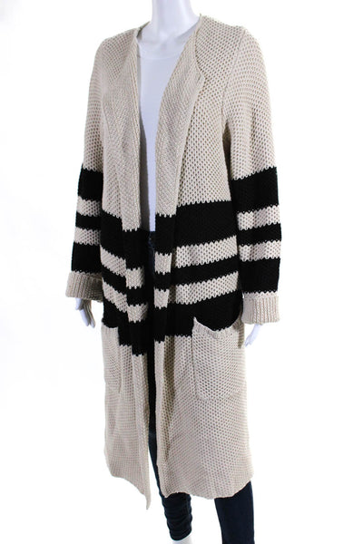 Chaser Womens Knit Striped Open Front Longline Cardigan Sweater Beige Size K