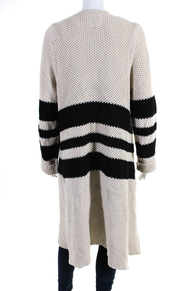 Chaser Womens Knit Striped Open Front Longline Cardigan Sweater Beige Size K