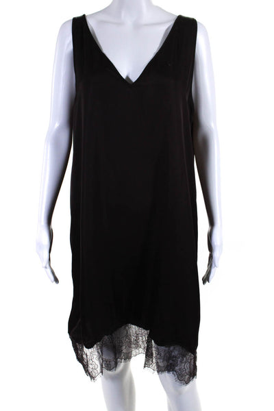 Allsaints Womens Lace Trim V-Neck Sleeveless Pullover Dress Brown Size L