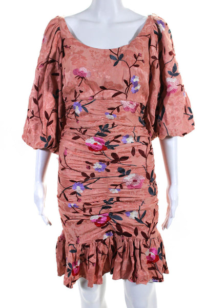 By Ti Mo Womens Pink Floral Embroidered Short Sleeve Bodycon Dress Size XXS