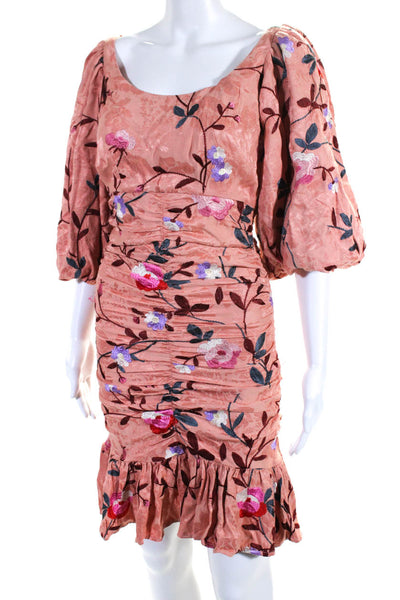 By Ti Mo Womens Pink Floral Embroidered Short Sleeve Bodycon Dress Size XXS