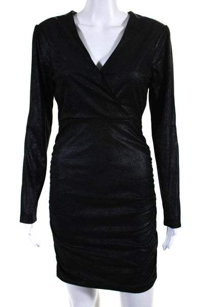 Likely Womens Black V-Neck Long Sleeve Ruched Bodycon Dress Size 4