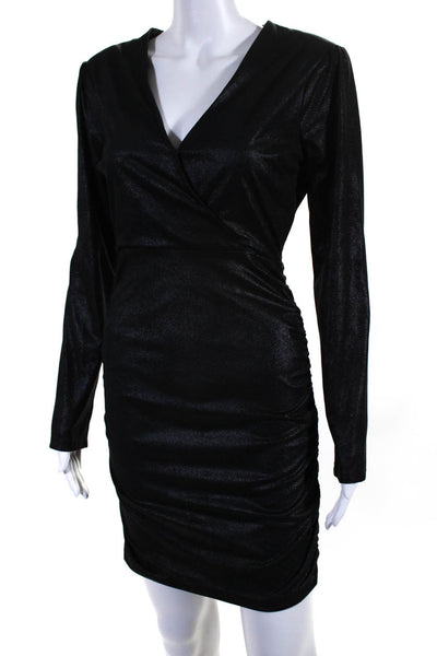 Likely Womens Black V-Neck Long Sleeve Ruched Bodycon Dress Size 4