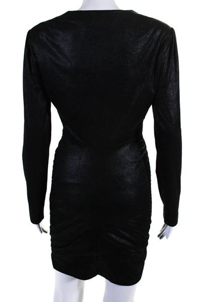 Likely Womens Black V-Neck Long Sleeve Ruched Bodycon Dress Size 4