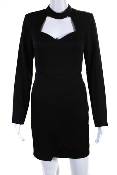 Adelyn Rae Womens Black Crew Neck Peep Chest Long Sleeve Shift Dress Size XS