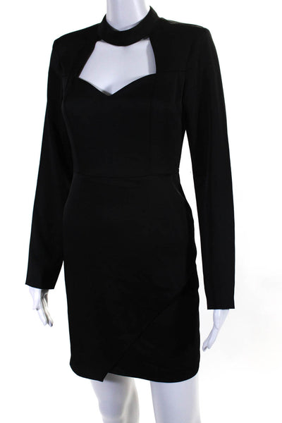 Adelyn Rae Womens Black Crew Neck Peep Chest Long Sleeve Shift Dress Size XS