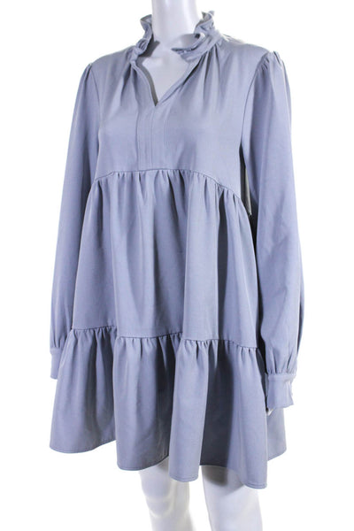 En Saison Womens Long Sleeve Frill Collar Babydoll Dress Light Blue Size XS