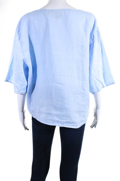 Cynthia Rowley Womens Light Blue Linen Scoop Neck Button Down Shirt Size L