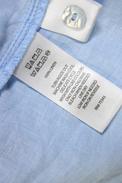 Cynthia Rowley Womens Light Blue Linen Scoop Neck Button Down Shirt Size L