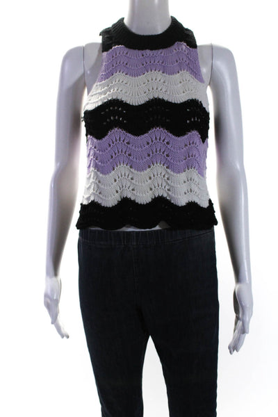 525 Womens Thick Knit Sleeveless Crewneck Sweater Vest Black White Purple Small