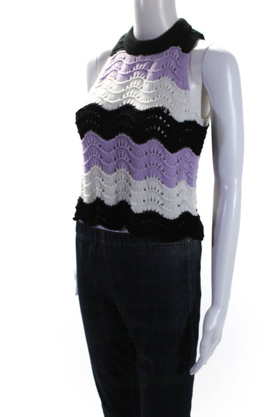 525 Womens Thick Knit Sleeveless Crewneck Sweater Vest Black White Purple Small