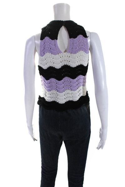 525 Womens Thick Knit Sleeveless Crewneck Sweater Vest Black White Purple Small