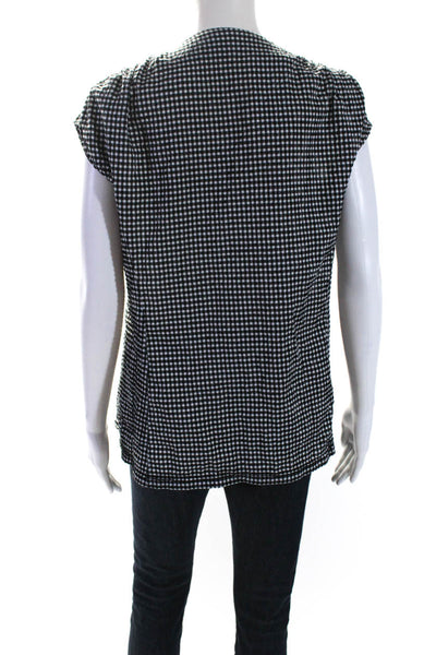 Nanette Lepore Womens Check Print Sleeveless V Neck Blouse Black White Size 6