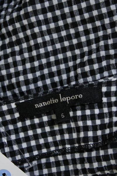 Nanette Lepore Womens Check Print Sleeveless V Neck Blouse Black White Size 6