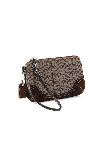 Coach Womens Single Handle Top Zip Logo Print Pouch Handbag Brown Small