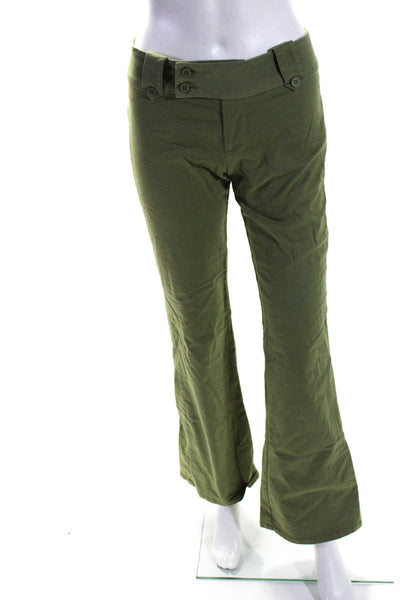 Tiger Mist Womens Cotton Button Up Mid-Rise Flared Pants Trousers Green Size S