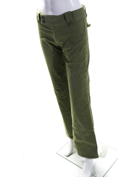 Tiger Mist Womens Cotton Button Up Mid-Rise Flared Pants Trousers Green Size S