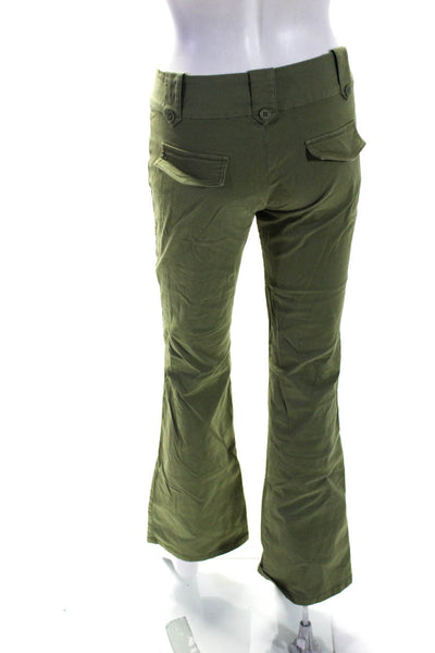 Tiger Mist Womens Cotton Button Up Mid-Rise Flared Pants Trousers Green Size S