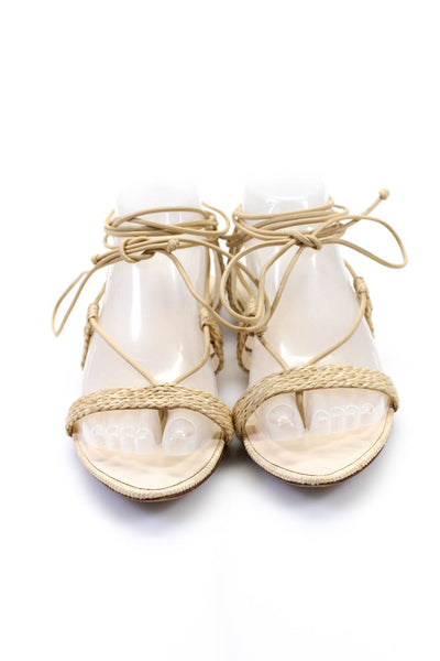 Cult Gaia Womens Woven Strappy Open Toe Lace Up Sandals Beige Size 38 8