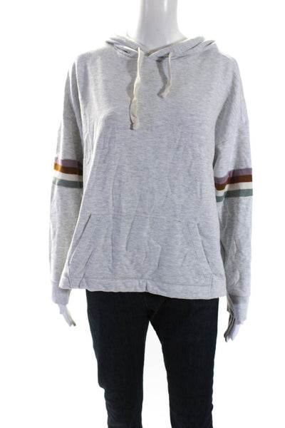 Madewell Womens Pullover Striped Trim Drawstring Hoodie Sweater Gray Size Medium