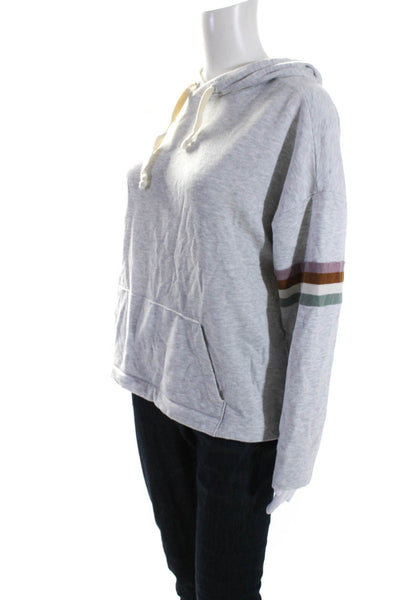 Madewell Womens Pullover Striped Trim Drawstring Hoodie Sweater Gray Size Medium