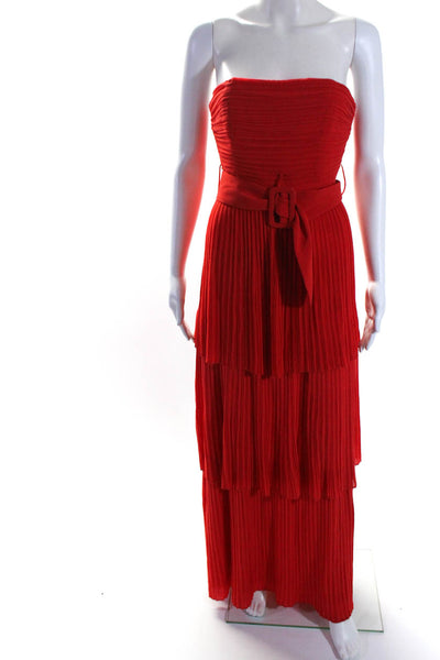 Fame and Partners Womens Back Zip Strapless Pleated Tiered Gown Red Size 4