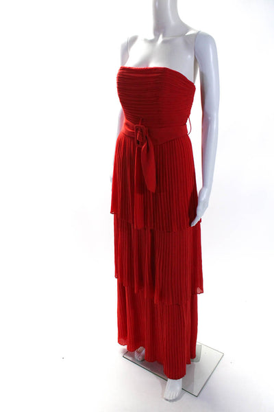 Fame and Partners Womens Back Zip Strapless Pleated Tiered Gown Red Size 4