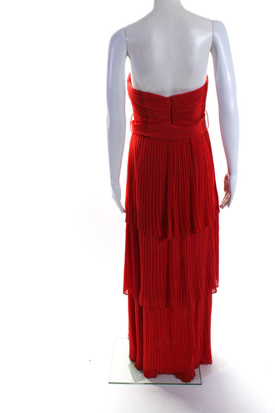 Fame and Partners Womens Back Zip Strapless Pleated Tiered Gown Red Size 4