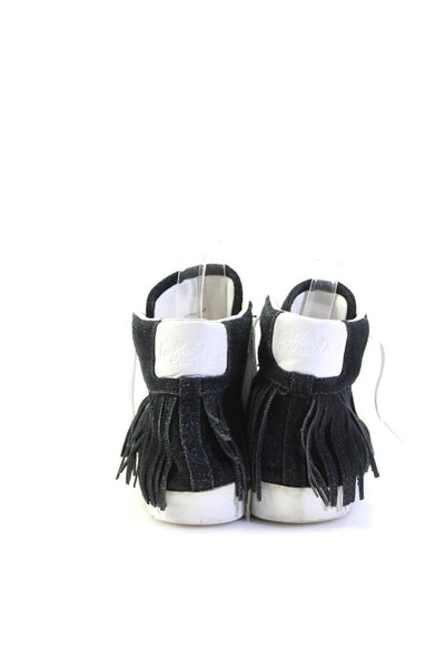 Loeffler Randall Womens Lace Up Fringe High Top Sneakers Black Suede Size 8
