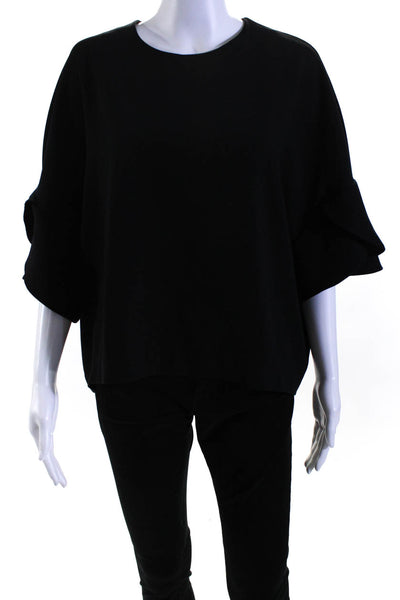 IRO Womens Solid Black Crew Neck Short Sleeve Blouse Top Size 34