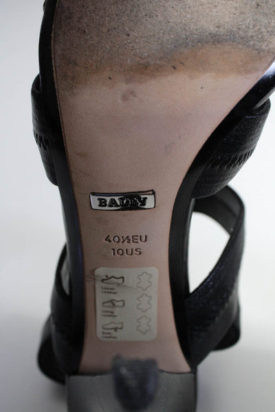 Bally Womens Leather Cross Strap Slingbacks Linsey Sandal Heels Black Size 10