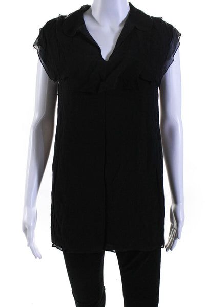 3.1 Phillip Lim Women's Collared Ruffle Sleeveless Tunic Blouse Black Size 2