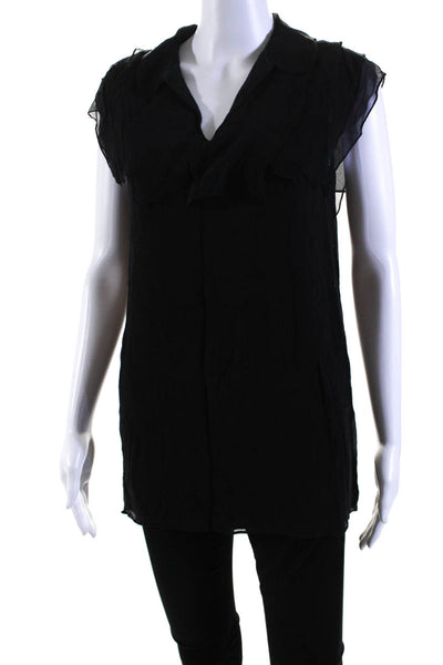 3.1 Phillip Lim Women's Collared Ruffle Sleeveless Tunic Blouse Black Size 2