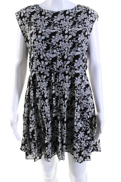 Alice + Olivia Women's Round Neck Sleeveless Floral Mini Dress Black Size S