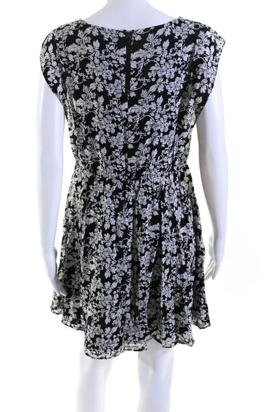 Alice + Olivia Women's Round Neck Sleeveless Floral Mini Dress Black Size S