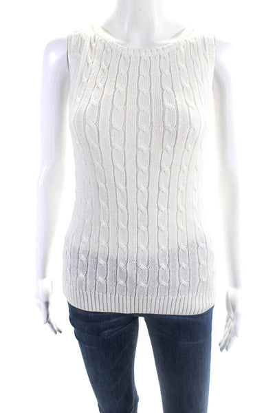 Ralph Lauren Womens Cable Knit Round Neck Sleeveless Blouse Top White Size S