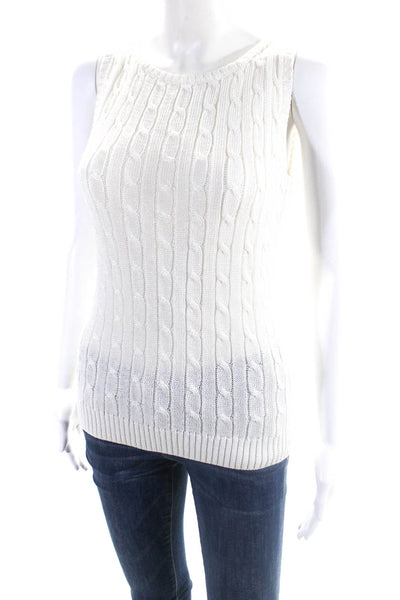 Ralph Lauren Womens Cable Knit Round Neck Sleeveless Blouse Top White Size S