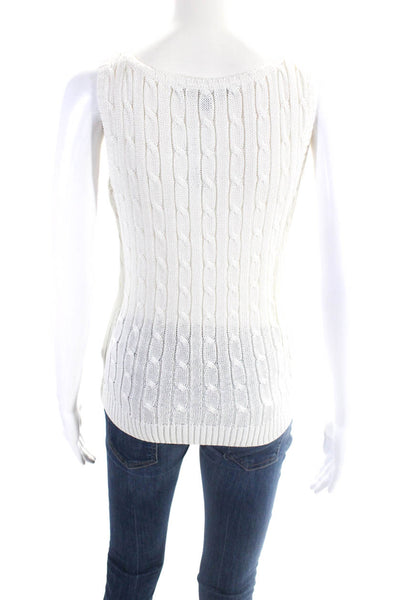 Ralph Lauren Womens Cable Knit Round Neck Sleeveless Blouse Top White Size S