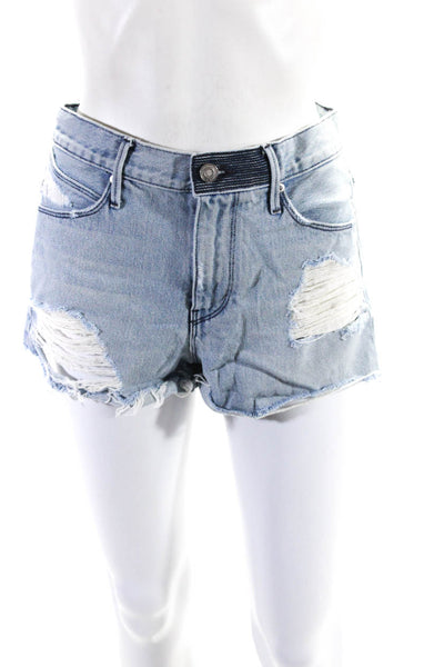 R+A Womens Zipper Fly Distressed Denim Short Shorts Blue Size 26