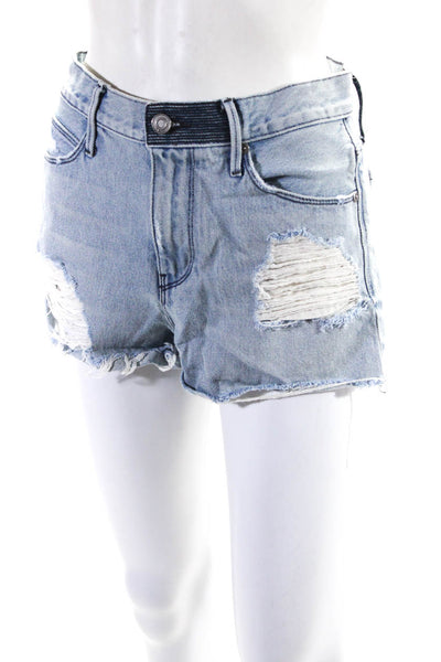 R+A Womens Zipper Fly Distressed Denim Short Shorts Blue Size 26