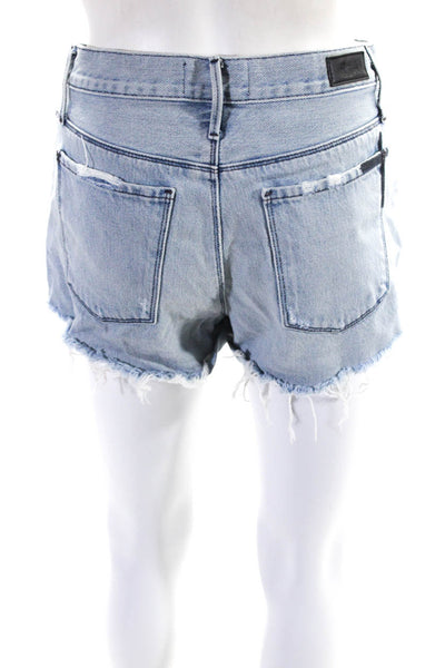 R+A Womens Zipper Fly Distressed Denim Short Shorts Blue Size 26