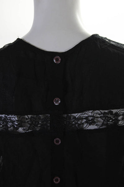 Reformation Womens Short Sleeve Button Back Lace Striped Top Black Size Small