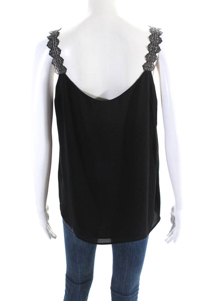 Tahari Womens Lace Textured Strapped Round Neck Tank Top Blouse Black Size M