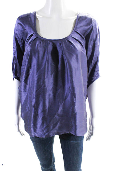 Chelsea Flower Womens Purple Silk Scoop Neck Short Sleeve Blouse Top Size XS