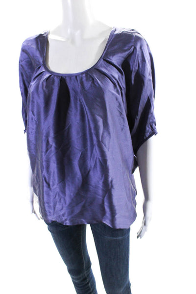 Chelsea Flower Womens Purple Silk Scoop Neck Short Sleeve Blouse Top Size XS