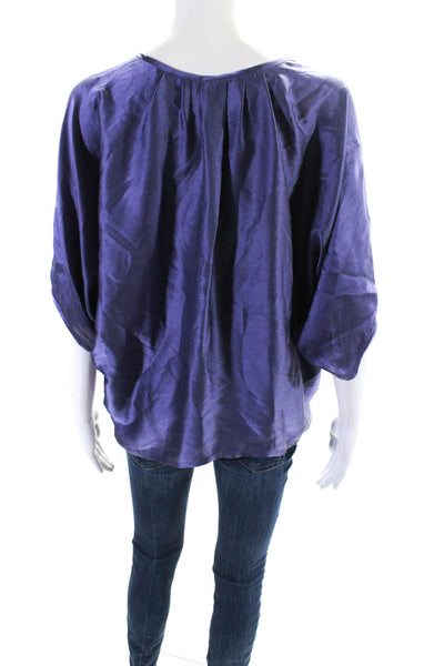 Chelsea Flower Womens Purple Silk Scoop Neck Short Sleeve Blouse Top Size XS