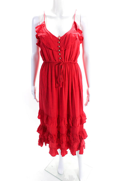 Melissa Odabash Womens Red Ruffle Scoop Neck Sleeveless Tiered Dress Size XS