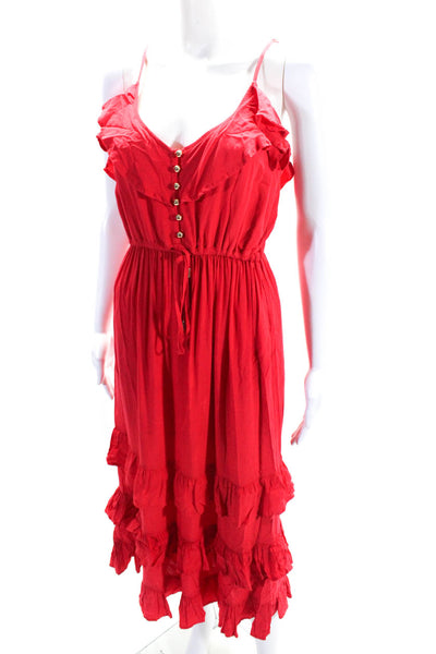 Melissa Odabash Womens Red Ruffle Scoop Neck Sleeveless Tiered Dress Size XS